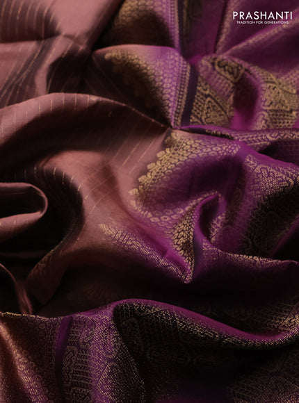 Pure soft silk saree pastel brown and wine shade with allover zari strieps & buttas and zari woven checked border