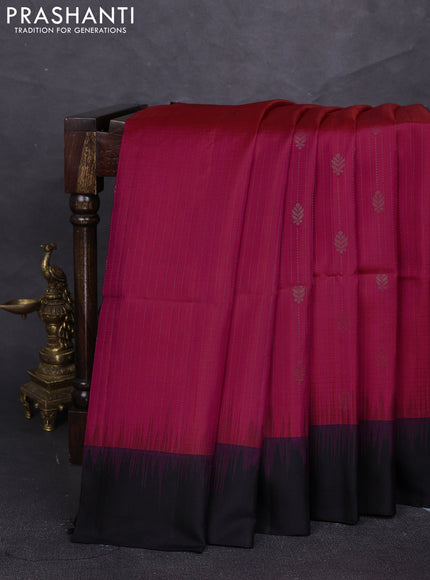 Pure soft silk saree dual shade of pinkish orange and black with allover zari weaves & buttas and simple border