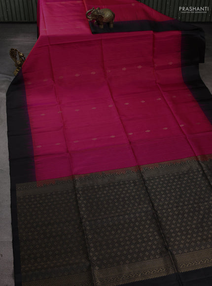Pure soft silk saree dual shade of pinkish orange and black with allover zari weaves & buttas and simple border