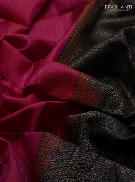 Pure soft silk saree dual shade of pinkish orange and black with allover zari weaves & buttas and simple border