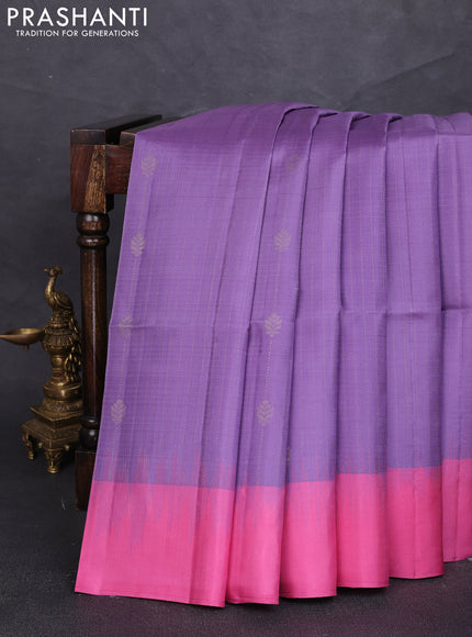 Pure soft silk saree lavender and pink with allover zari weaves & buttas and simple border