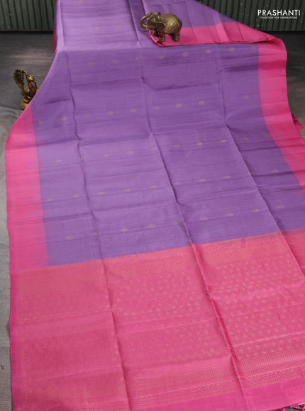 Pure soft silk saree lavender and pink with allover zari weaves & buttas and simple border