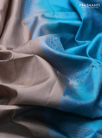 Pure soft silk saree grey and cs blue with allover zari weaves & buttas and simple border