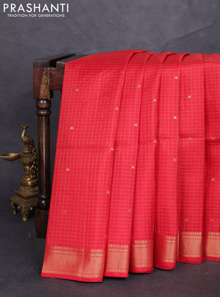 Pure soft silk saree red with allover zari checks & buttas and zari woven border