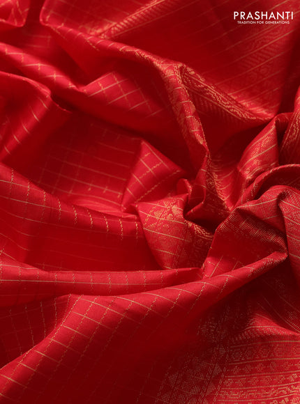 Pure soft silk saree red with allover zari checks & buttas and zari woven border
