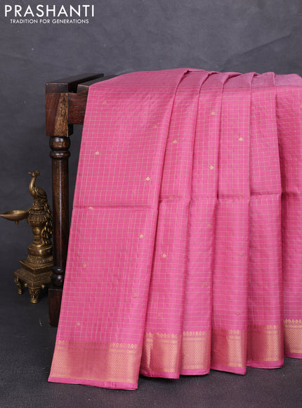 Pure soft silk saree mauve pink with allover zari checks & buttas and zari woven border