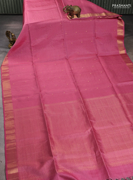 Pure soft silk saree mauve pink with allover zari checks & buttas and zari woven border