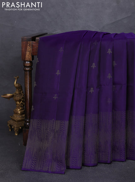 Pure soft silk saree violet with zari woven buttas and rich zari woven border