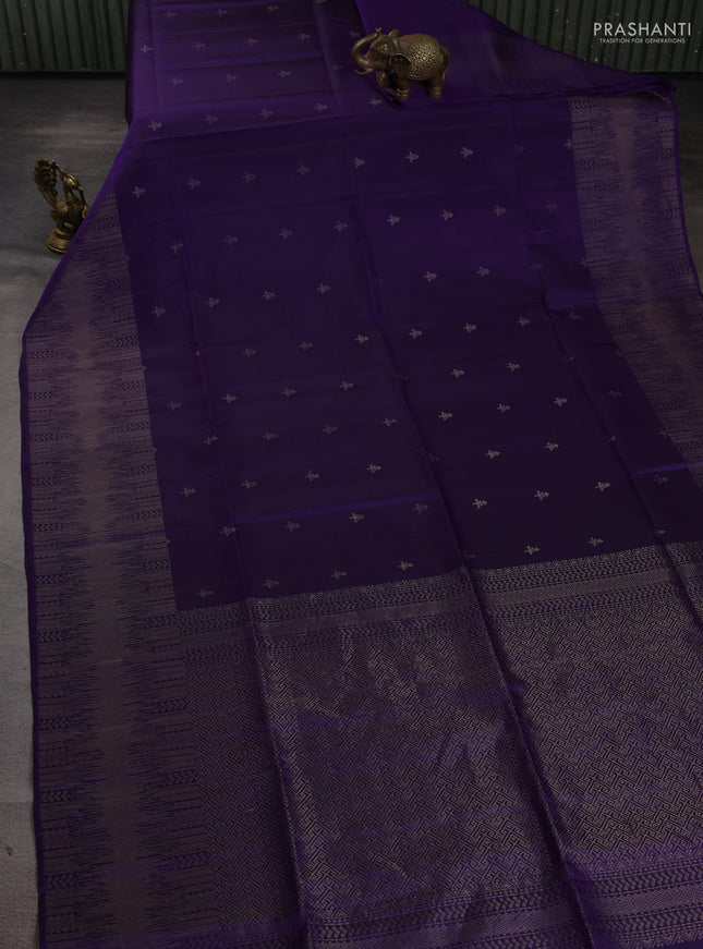 Pure soft silk saree violet with zari woven buttas and rich zari woven border