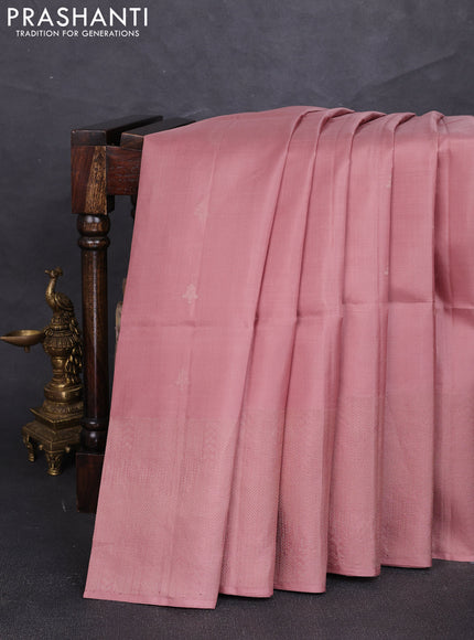 Pure soft silk saree pastel peach with zari woven buttas and rich zari woven border