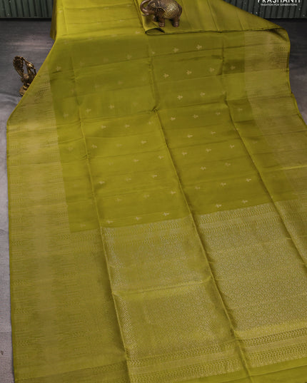 Pure soft silk saree mehendi green with zari woven buttas and rich zari woven border