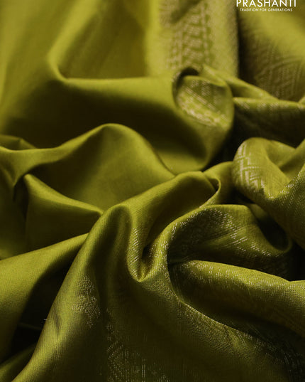 Pure soft silk saree mehendi green with zari woven buttas and rich zari woven border