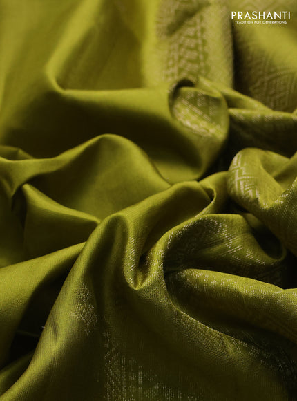 Pure soft silk saree mehendi green with zari woven buttas and rich zari woven border