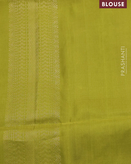 Pure soft silk saree mehendi green with zari woven buttas and rich zari woven border