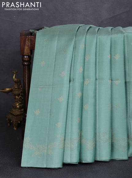 Pure soft silk saree pastel green with zari woven buttas and zari woven border