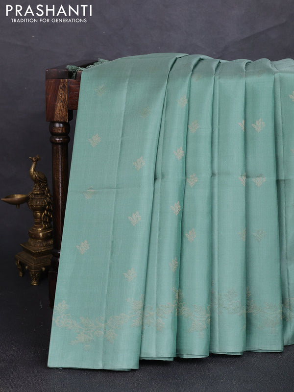 Pure soft silk saree pastel green with zari woven buttas and zari woven border