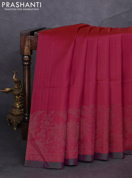 Pure soft silk saree pink and green with allover zari stripe pattern and zari woven border
