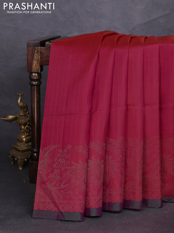 Pure soft silk saree pink and green with allover zari stripe pattern and zari woven border