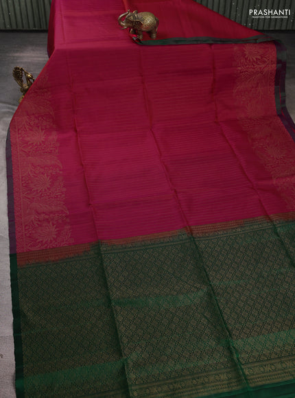 Pure soft silk saree pink and green with allover zari stripe pattern and zari woven border