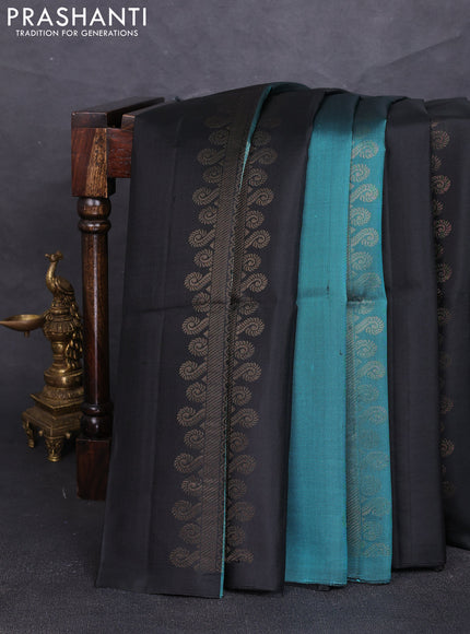 Pure soft silk saree peacock green and black with allover zari weaves in borderless style