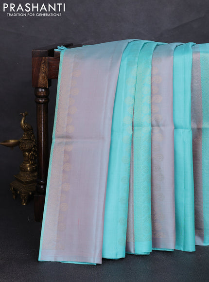 Pure soft silk saree teal blue with allover zari weaves in borderless style