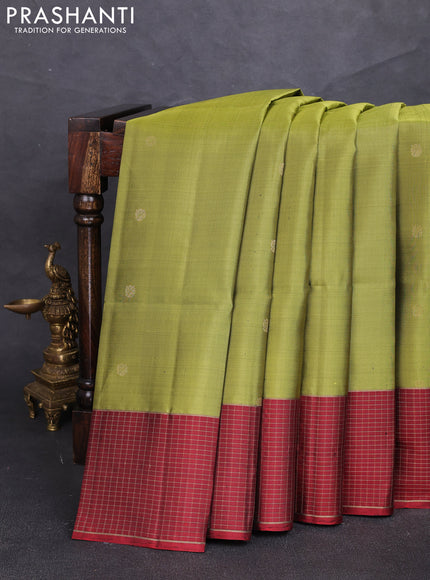 Pure soft silk saree mehendi green and maroon with zari woven buttas and zari woven border