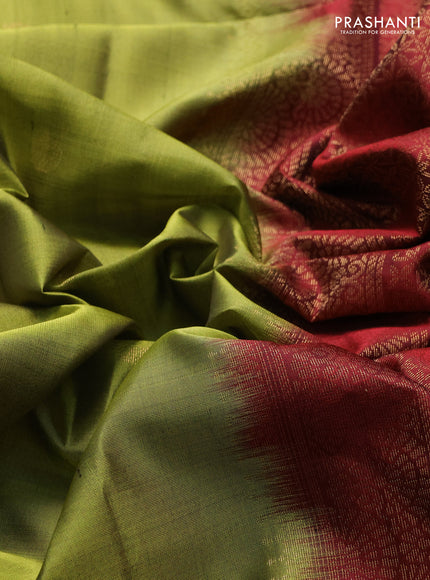 Pure soft silk saree mehendi green and maroon with zari woven buttas and zari woven border