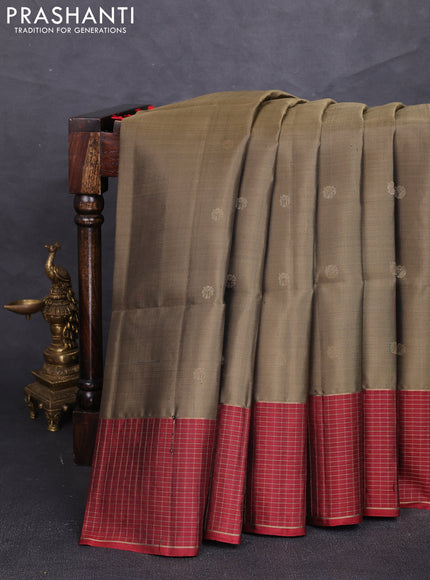 Pure soft silk saree dark beige and maroon with zari woven buttas and zari woven border