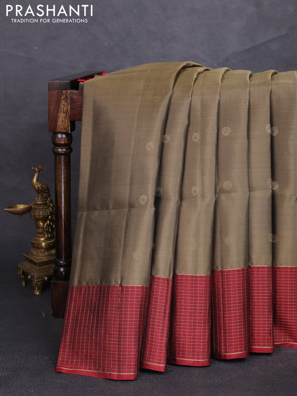 Pure soft silk saree dark beige and maroon with zari woven buttas and zari woven border