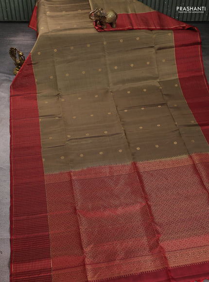 Pure soft silk saree dark beige and maroon with zari woven buttas and zari woven border