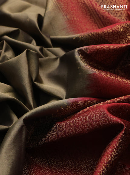 Pure soft silk saree dark beige and maroon with zari woven buttas and zari woven border