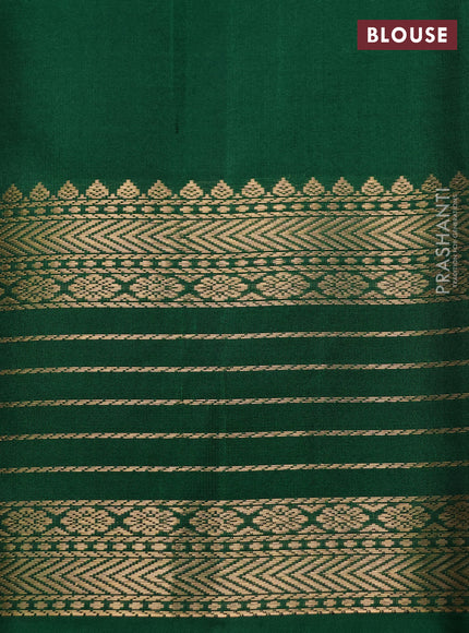 Pure soft silk saree mustard yellow and green with allover laksha deepam pattern and zari woven border