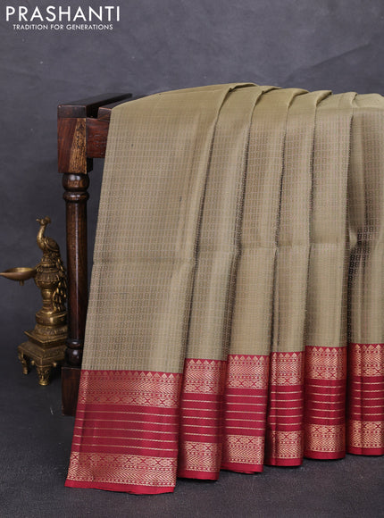 Pure soft silk saree dark beige and maroon with allover laksha deepam pattern and zari woven border