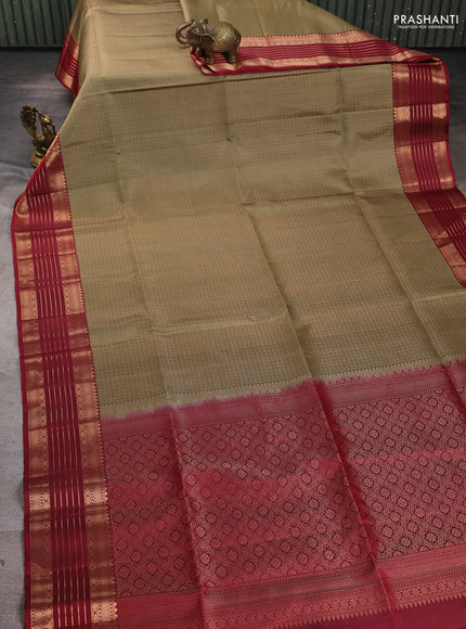 Pure soft silk saree dark beige and maroon with allover laksha deepam pattern and zari woven border