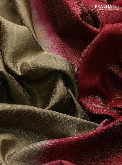 Pure soft silk saree dark beige and maroon with allover laksha deepam pattern and zari woven border