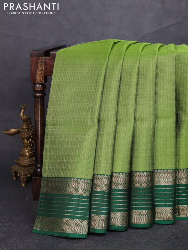 Pure soft silk saree mehendi green and green with allover laksha deepam pattern and zari woven border