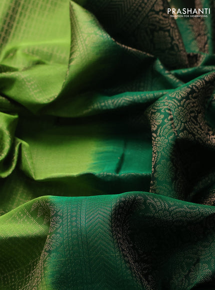 Pure soft silk saree mehendi green and green with allover laksha deepam pattern and zari woven border
