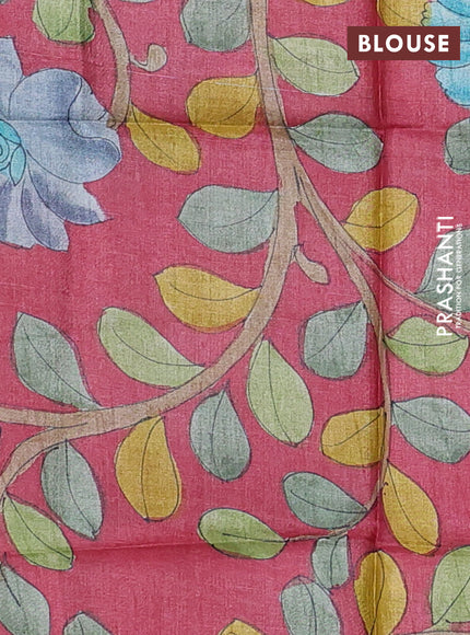 Pure tussar silk saree green and red shade with allover zari checked pattern and zari woven border