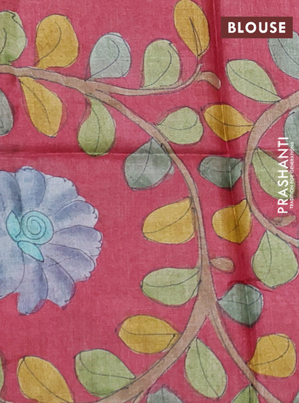 Pure tussar silk saree mustard yellow and red shade with allover zari checked pattern and zari woven border
