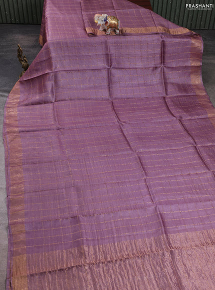 Pure tussar silk saree pastel purple and teal blue with allover zari checked pattern and zari woven border