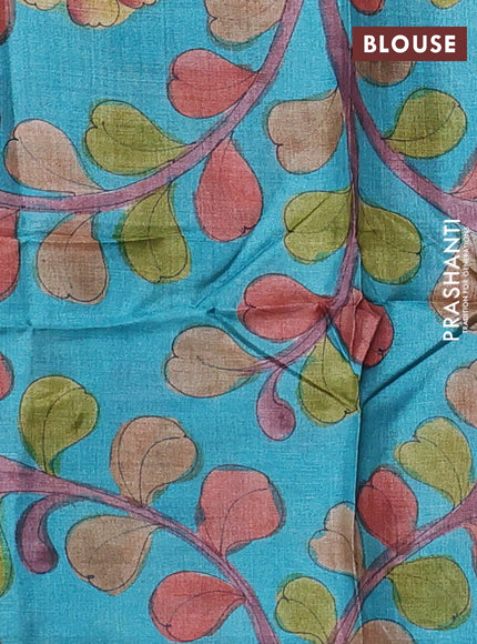 Pure tussar silk saree pastel purple and teal blue with allover zari checked pattern and zari woven border