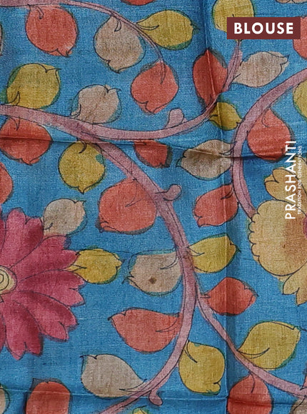 Pure tussar silk saree mustard yellow and cs blue with allover zari checked pattern and zari woven border