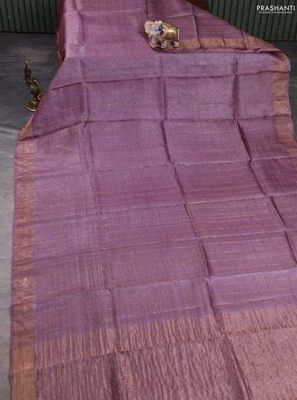 Pure tussar silk saree pastel purple and mustard yellow with allover zari checked pattern and zari woven border