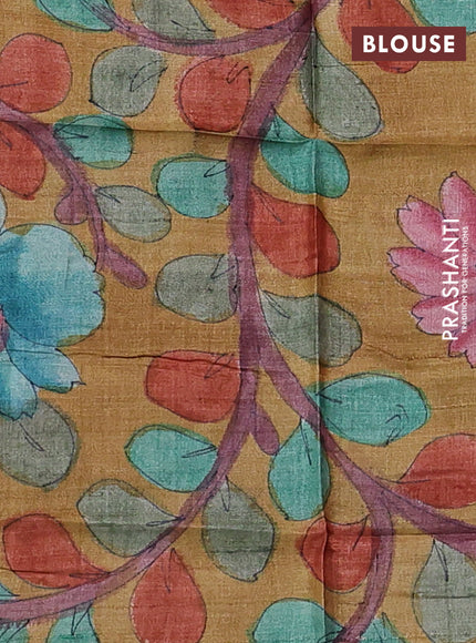 Pure tussar silk saree pastel purple and mustard yellow with allover zari checked pattern and zari woven border