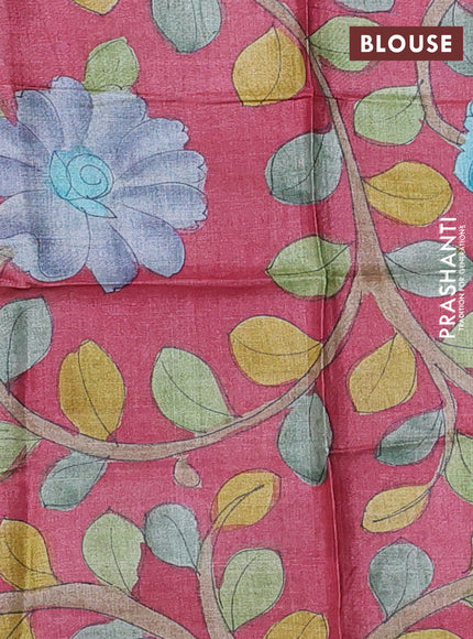 Pure tussar silk saree teal green and maroon with allover zari checked pattern and zari woven border