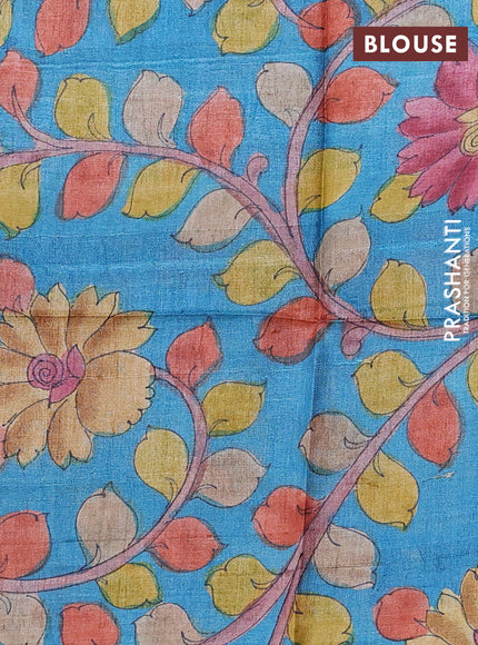 Pure tussar silk saree red and teal blue with allover zari checked pattern and zari woven border