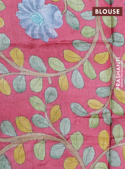 Pure tussar silk saree teal blue and maroon with allover zari checked pattern and zari woven border