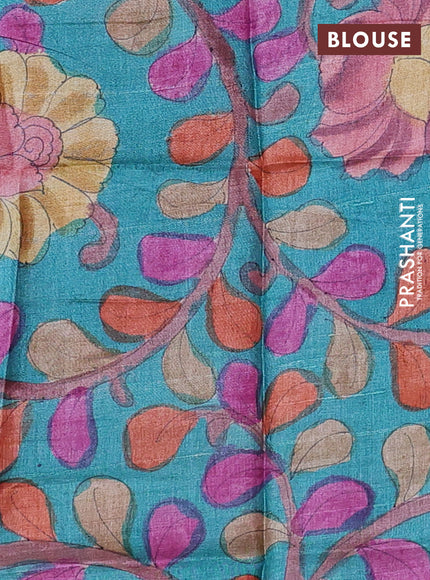Pure tussar silk saree red and teal green with allover zari checked pattern and zari woven border