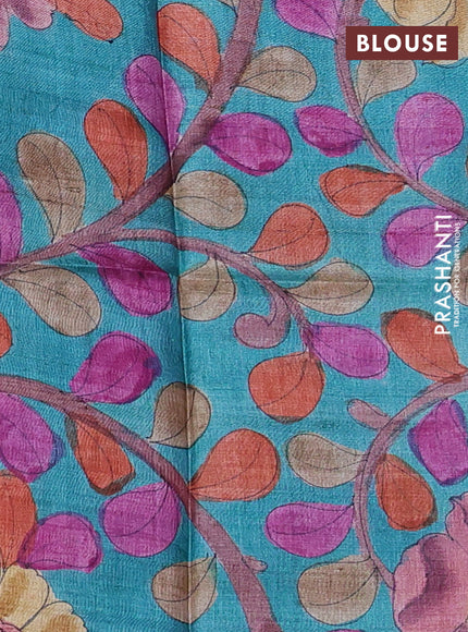 Pure tussar silk saree purple and teal green with allover zari checked pattern and zari woven border