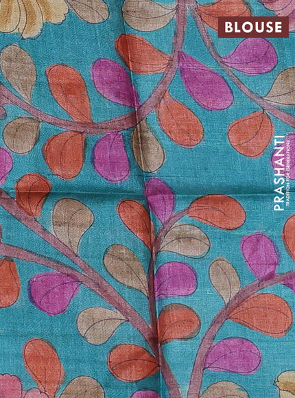 Pure tussar silk saree mustard shade and teal green with allover zari checked pattern and zari woven border